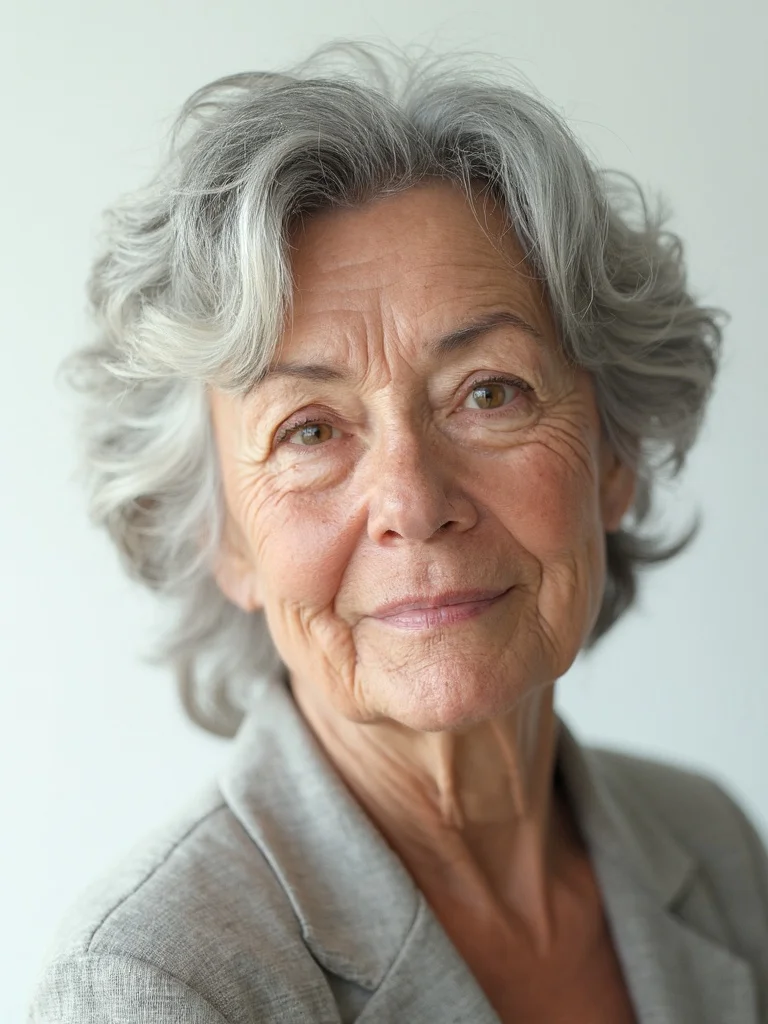 AI face aging - man aged to his 60s with natural wrinkles and silver hair