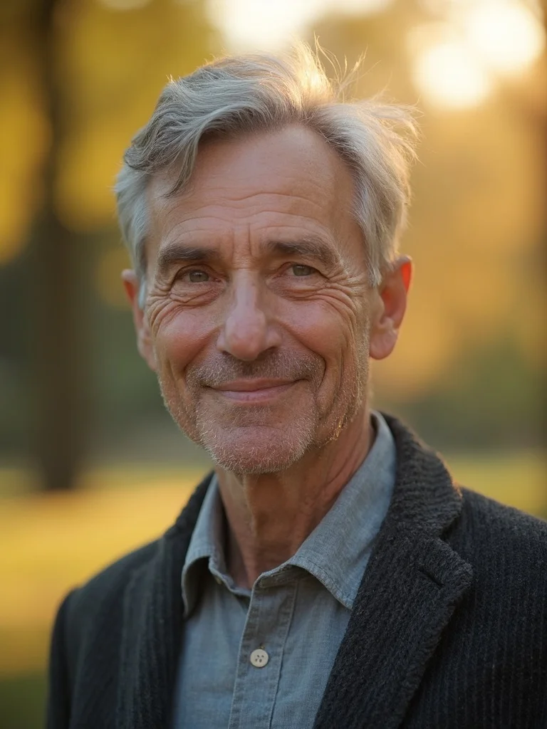 AI face aging - man shown as older with distinguished gray hair and fine lines