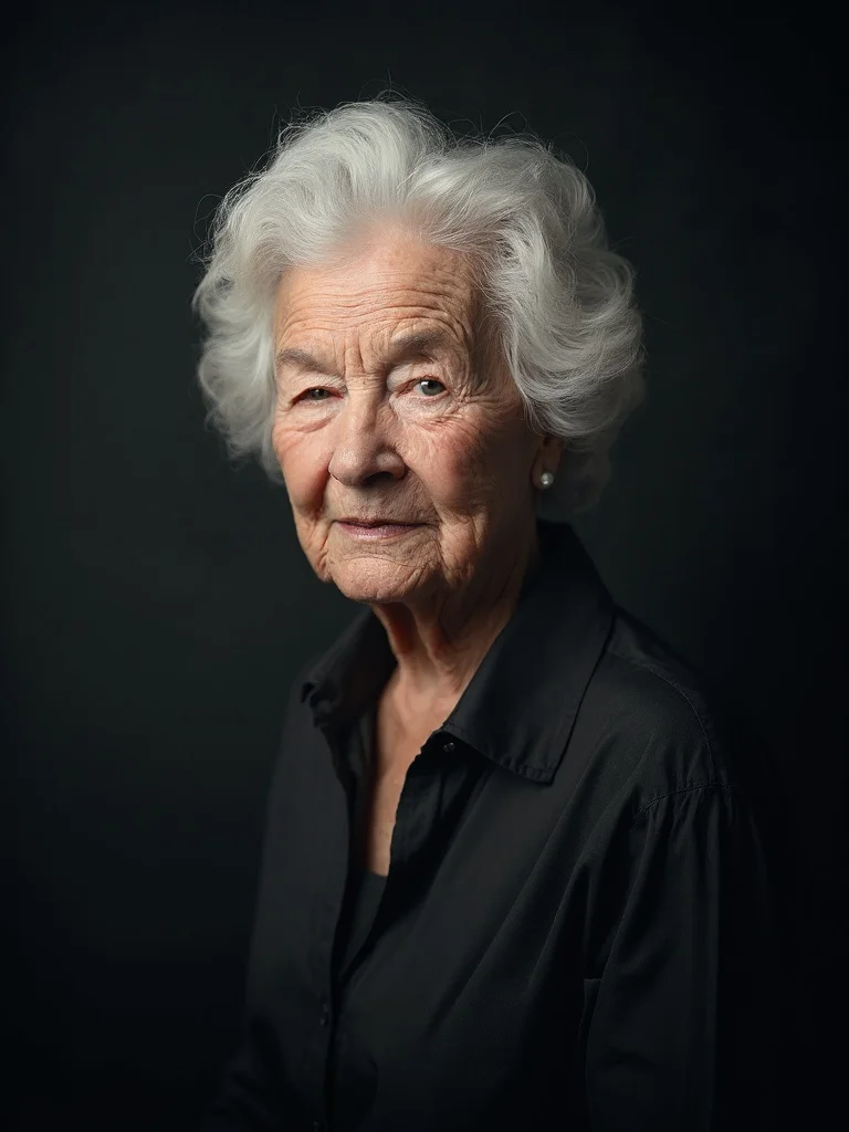 AI face aging - older woman portrait with warm natural lighting