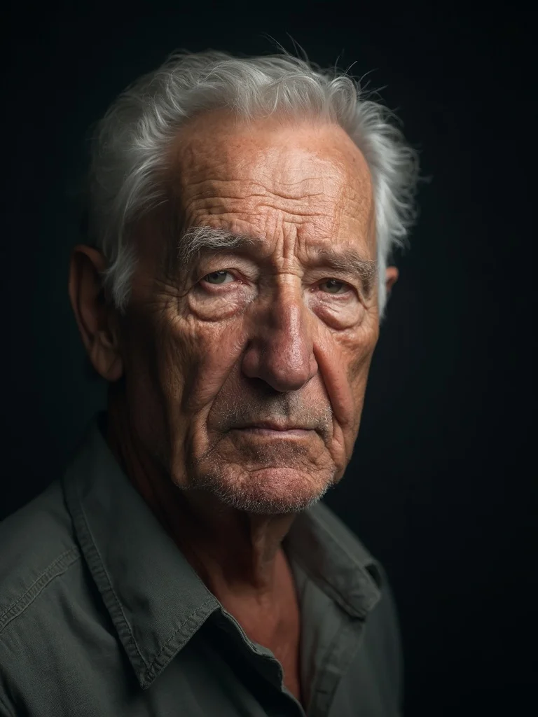 AI face aging - man aged to his 50s in an outdoor setting