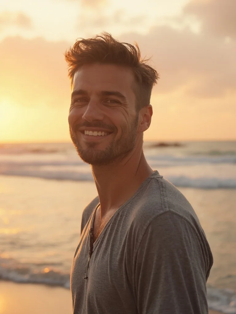 AI beach photo - swimsuit photo golden hour lighting