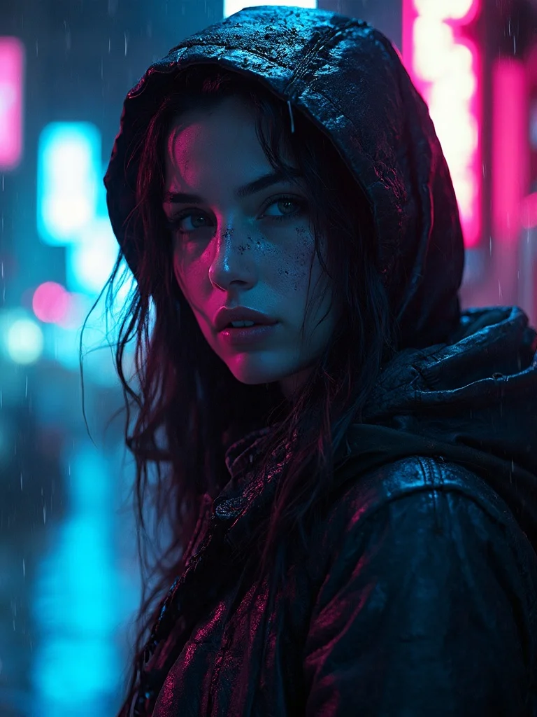 AI cyberpunk aesthetic portrait - neon blue lighting