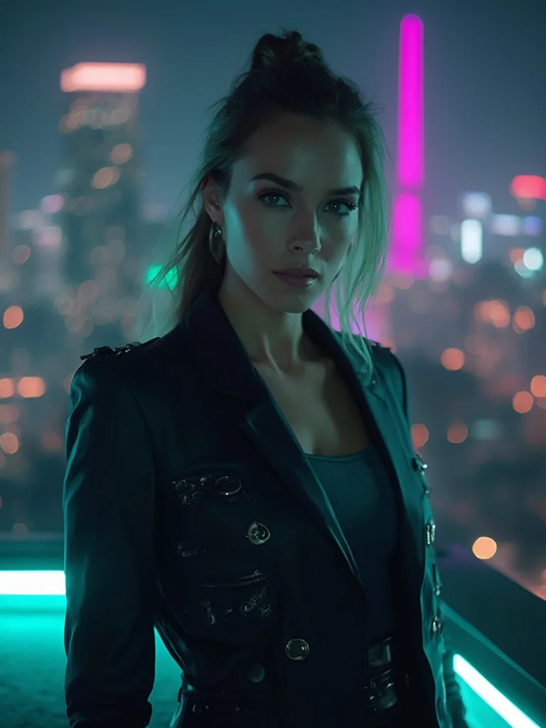 AI cyberpunk photoshoot - magenta and teal neon glow