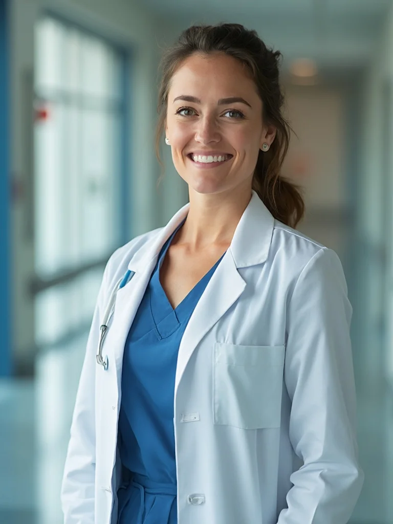 AI residency headshot - confident young physician