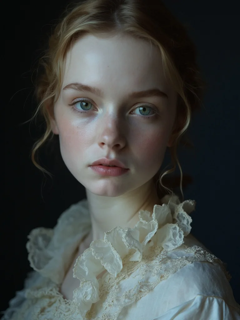 Doll AI generator result - porcelain doll portrait of a young woman