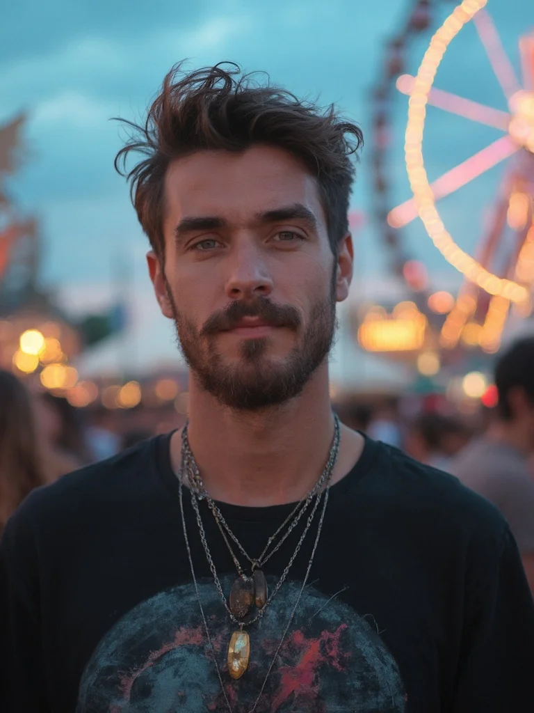 AI festival portrait - sunset stage lights