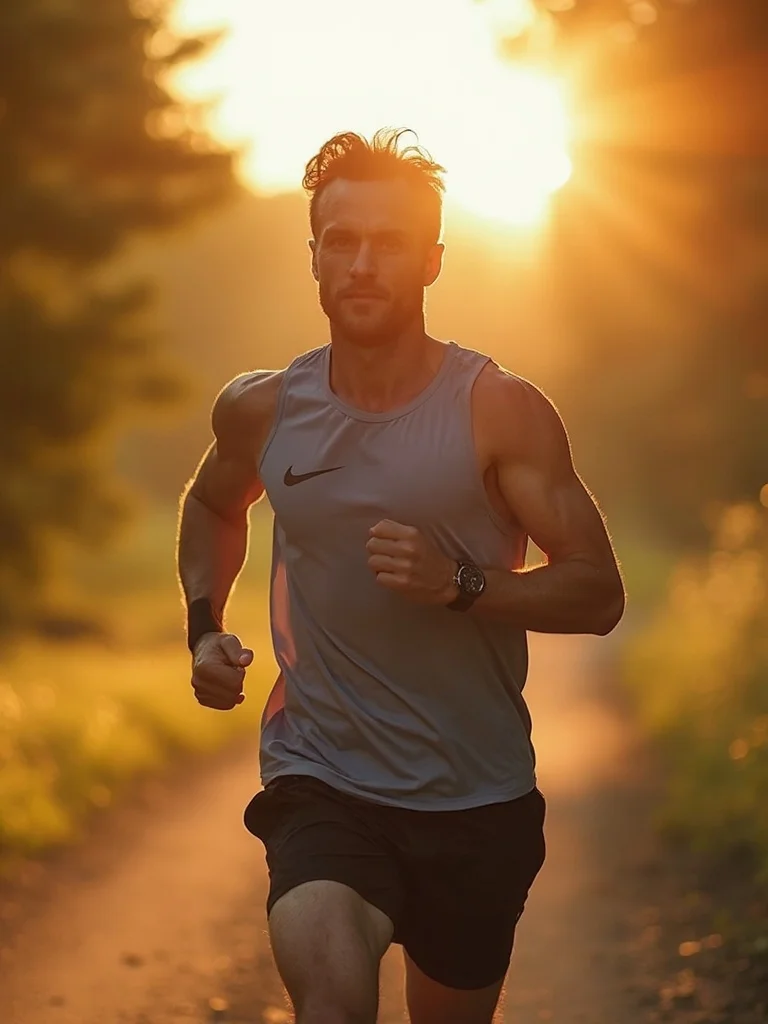 AI fitness model - golden hour outdoor run