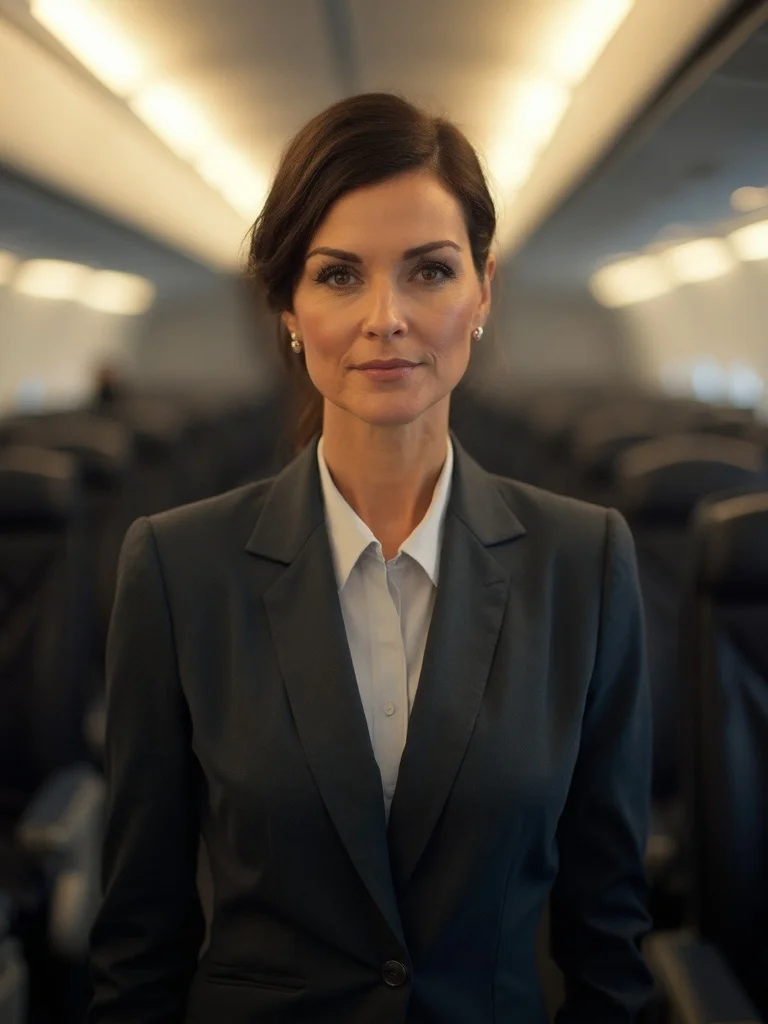 AI flight attendant photoshoot - natural light airport setting