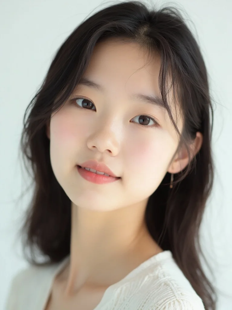Korean photo filter - soft skin tones, light studio background