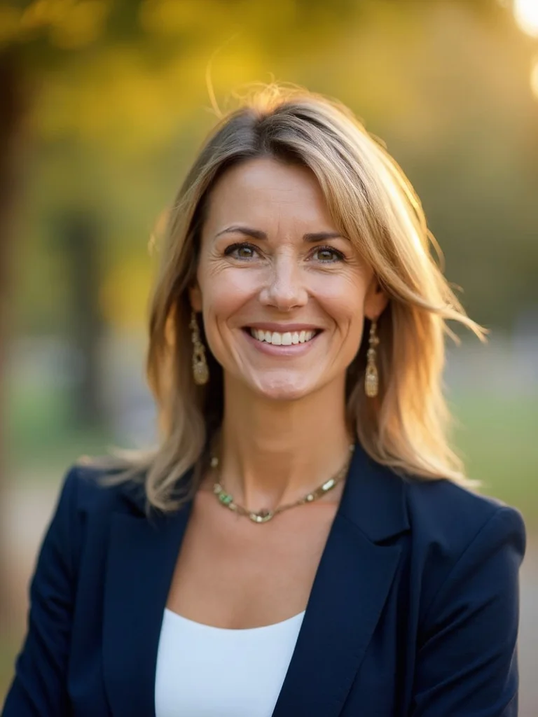 AI wellness coach headshot - soft office setting