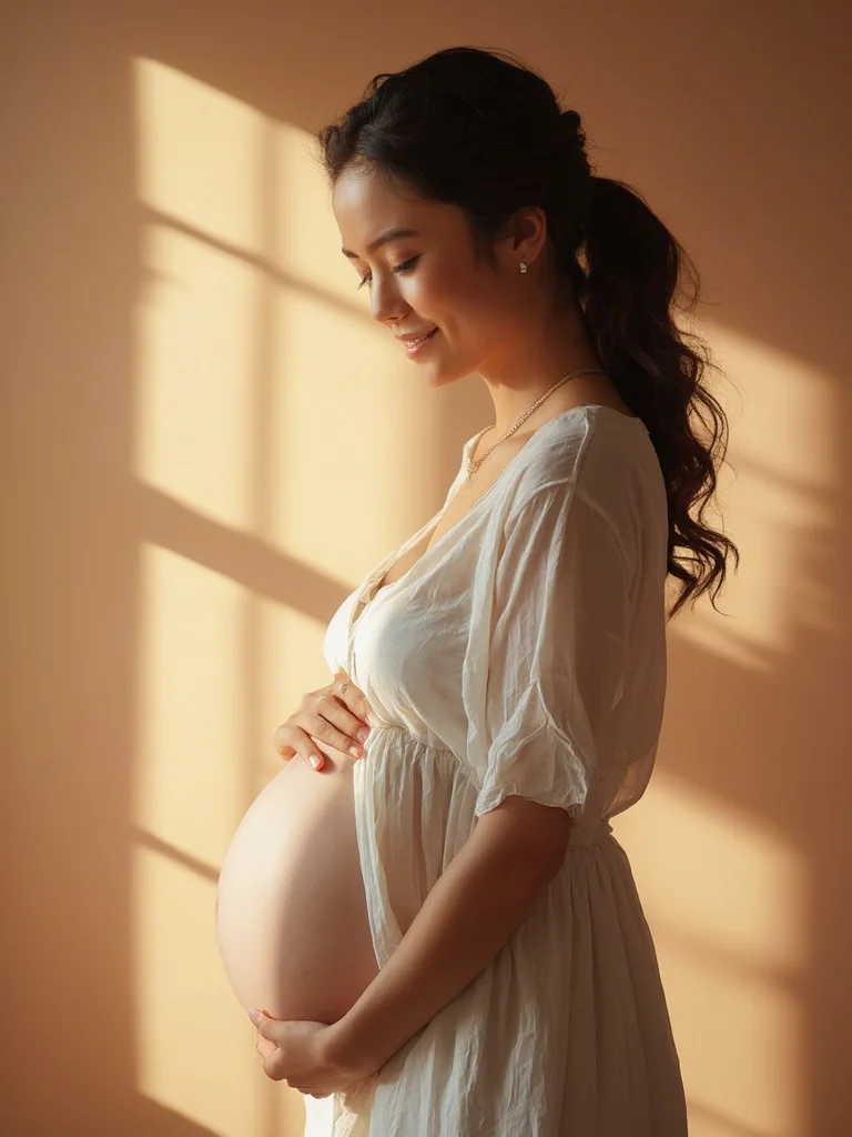 AI maternity photo - soft studio portrait with natural light