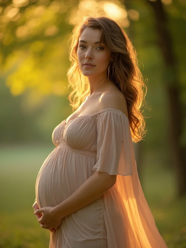 AI maternity photo - golden hour outdoor setting