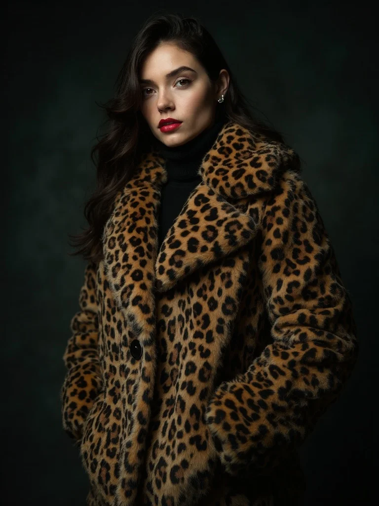 Mob wife aesthetic AI photo - fur coat dramatic lighting