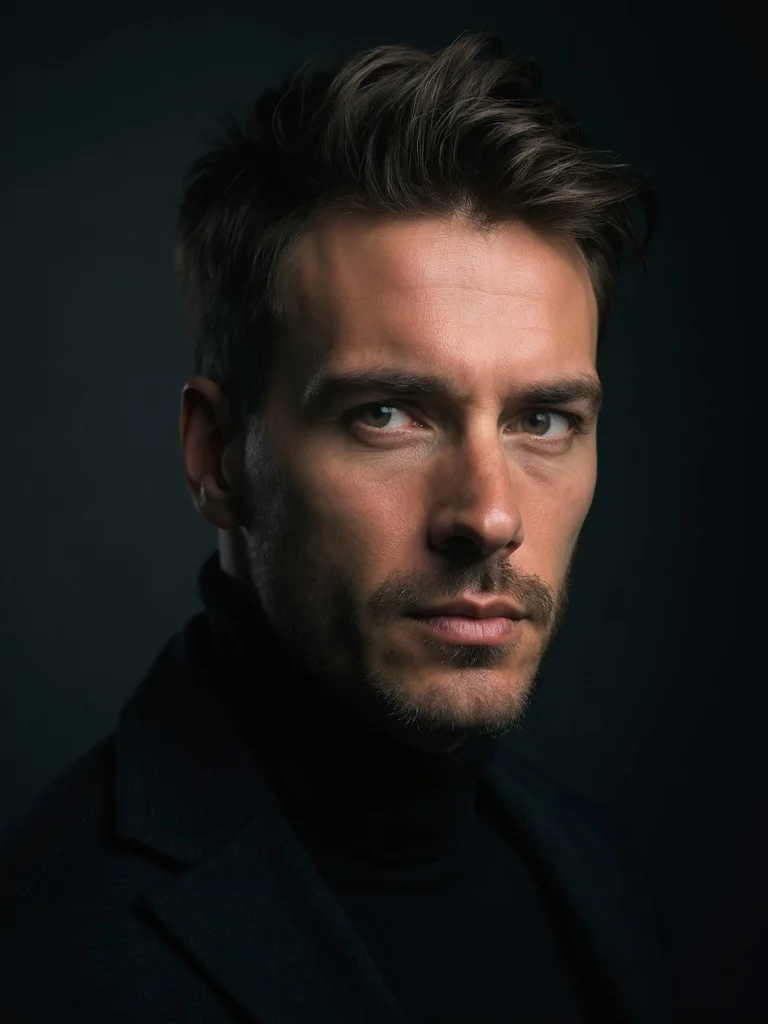AI model headshot - dramatic studio lighting