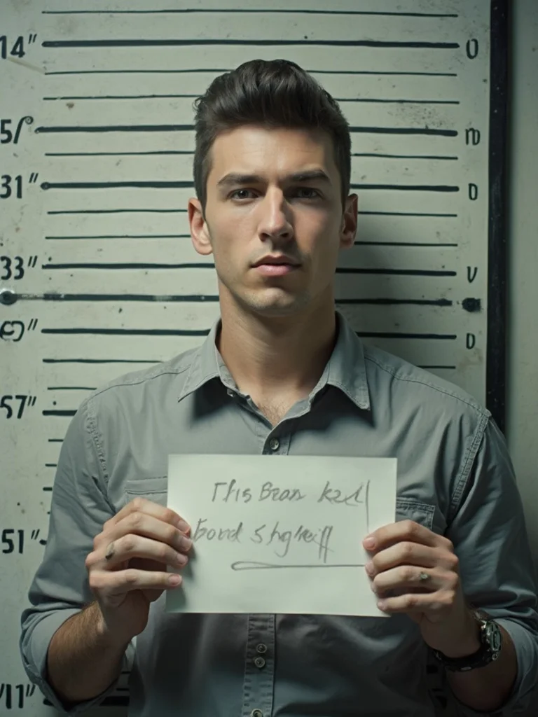 Fake mugshot maker - female subject with height chart background