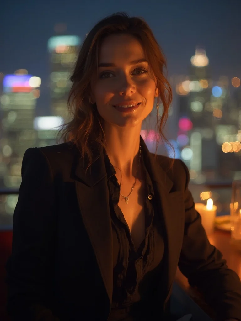 AI night out photo - rooftop venue golden glow