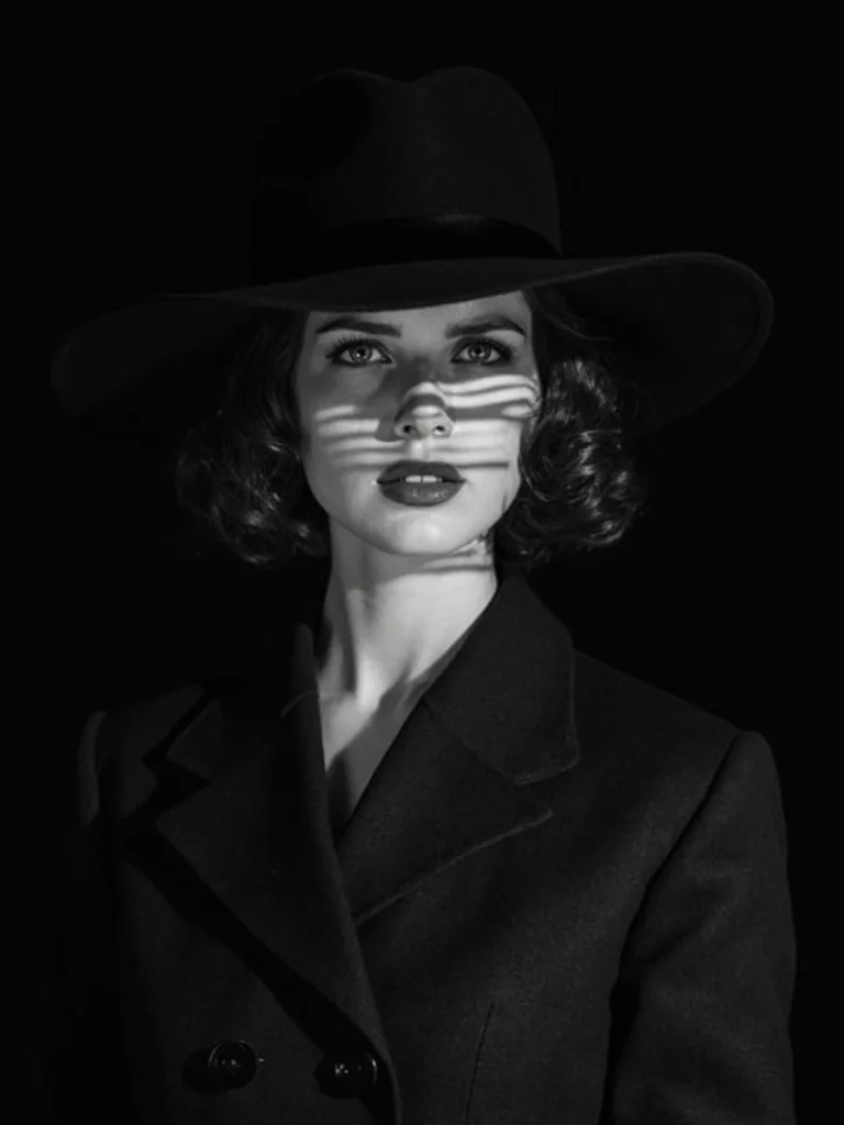 AI noir filter portrait - dramatic shadow lighting