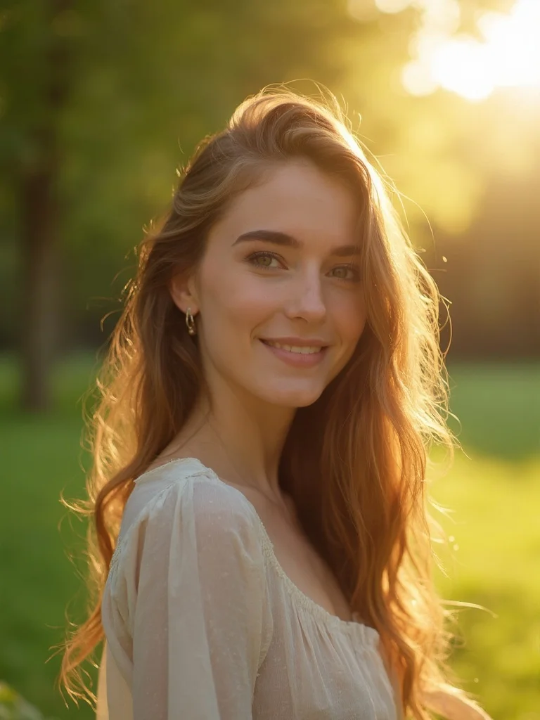 AI generated photoshoot - outdoor golden hour portrait