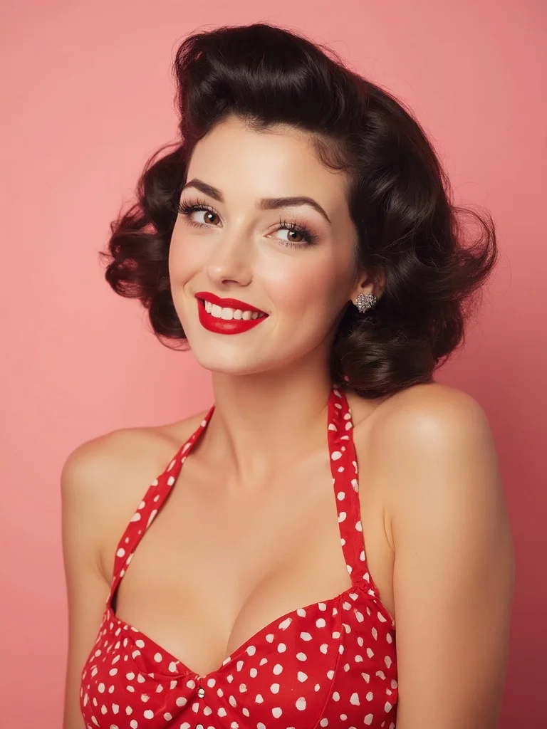 AI pinup photo - 1950s vintage studio portrait with red dress