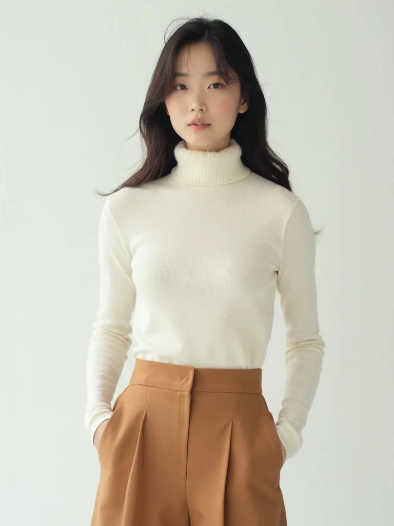 Quiet luxury aesthetic AI photo - neutral tones studio portrait