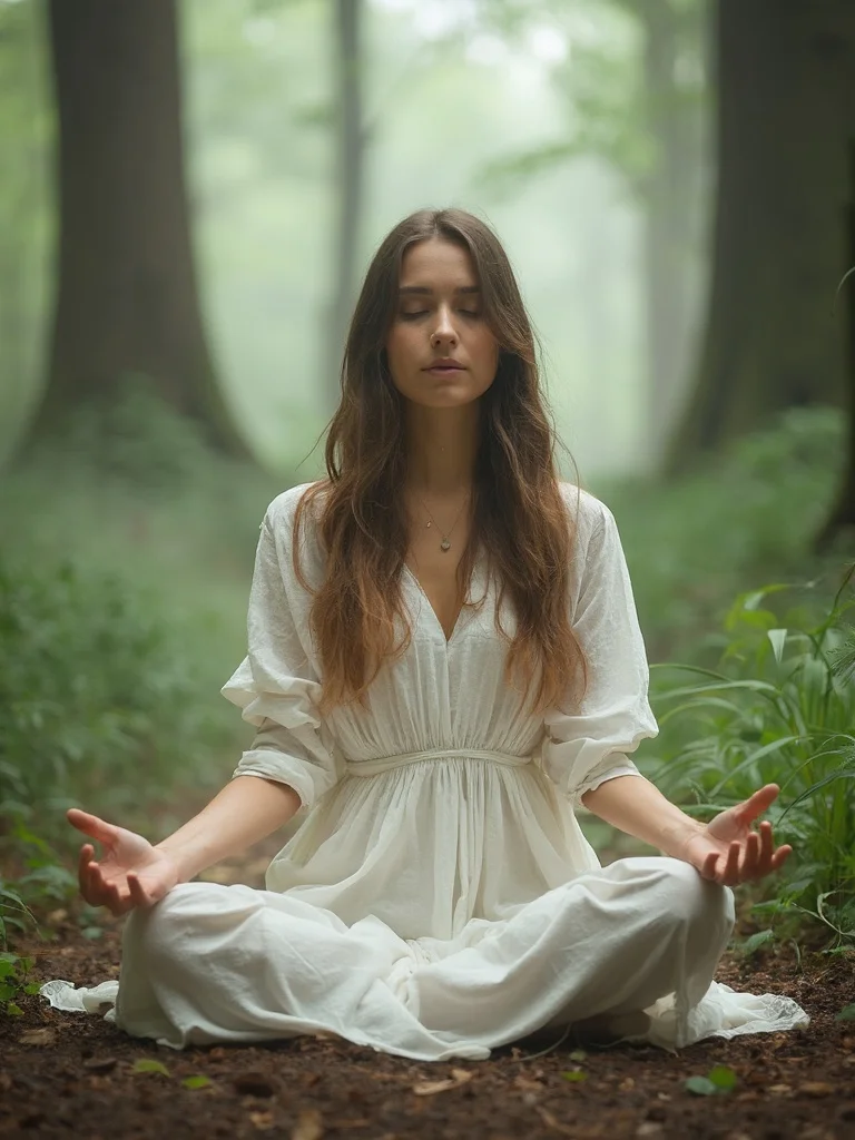 AI spiritual photoshoot - woman in golden light meditation pose