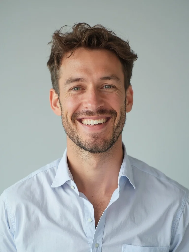 AI tech company headshot - clean white background