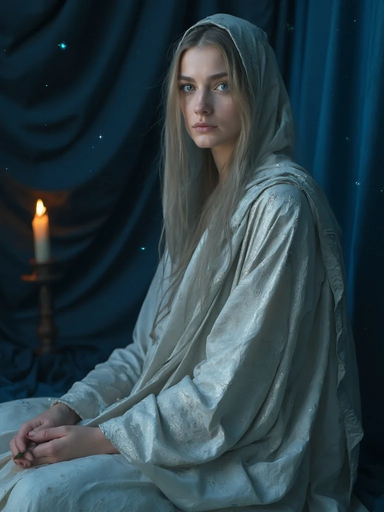 AI tarot card generator - mystical woman portrait in The High Priestess style