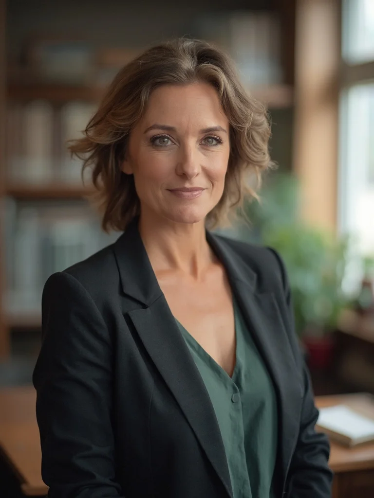 AI teacher headshot - outdoor soft daylight