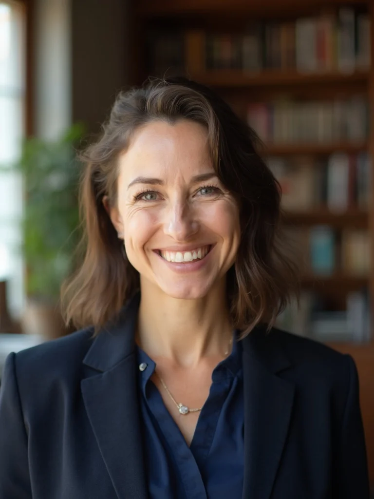 AI therapist headshot - warm natural light office setting