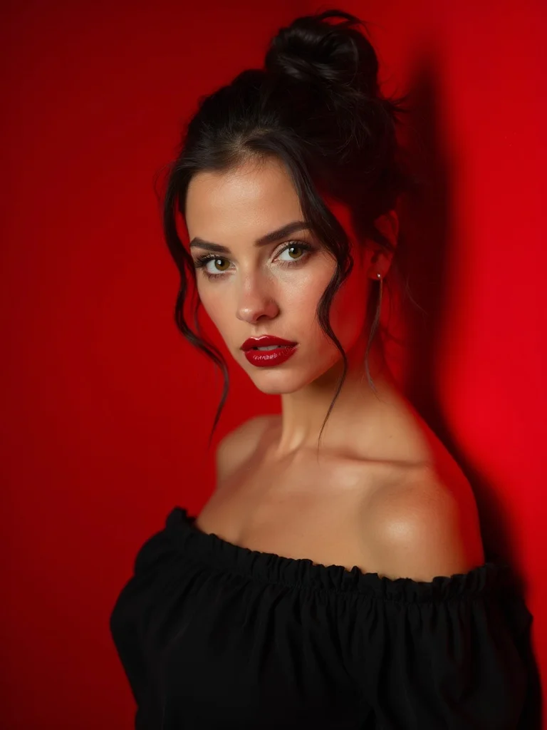 AI valentines photo - dramatic red background portrait